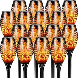 Solar Torch Lights with Flickering Flame, 16 Packs 12LED